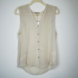NWT Helmut Ghost 100% Sheer Silk in Salt V-Neck Sleeveless Blouse L